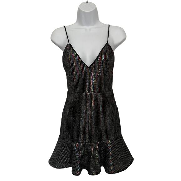 X BY NBD Sequin Mini Cocktail Dress XS Black Flounce Revolve Whimsigoth Space - Picture 1 of 15